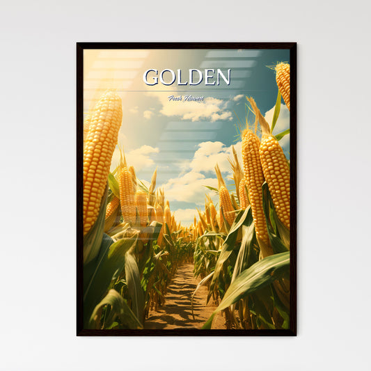 A Poster of A field of ripe corn - A Field Of Corn With Blue Sky And Clouds Default Title