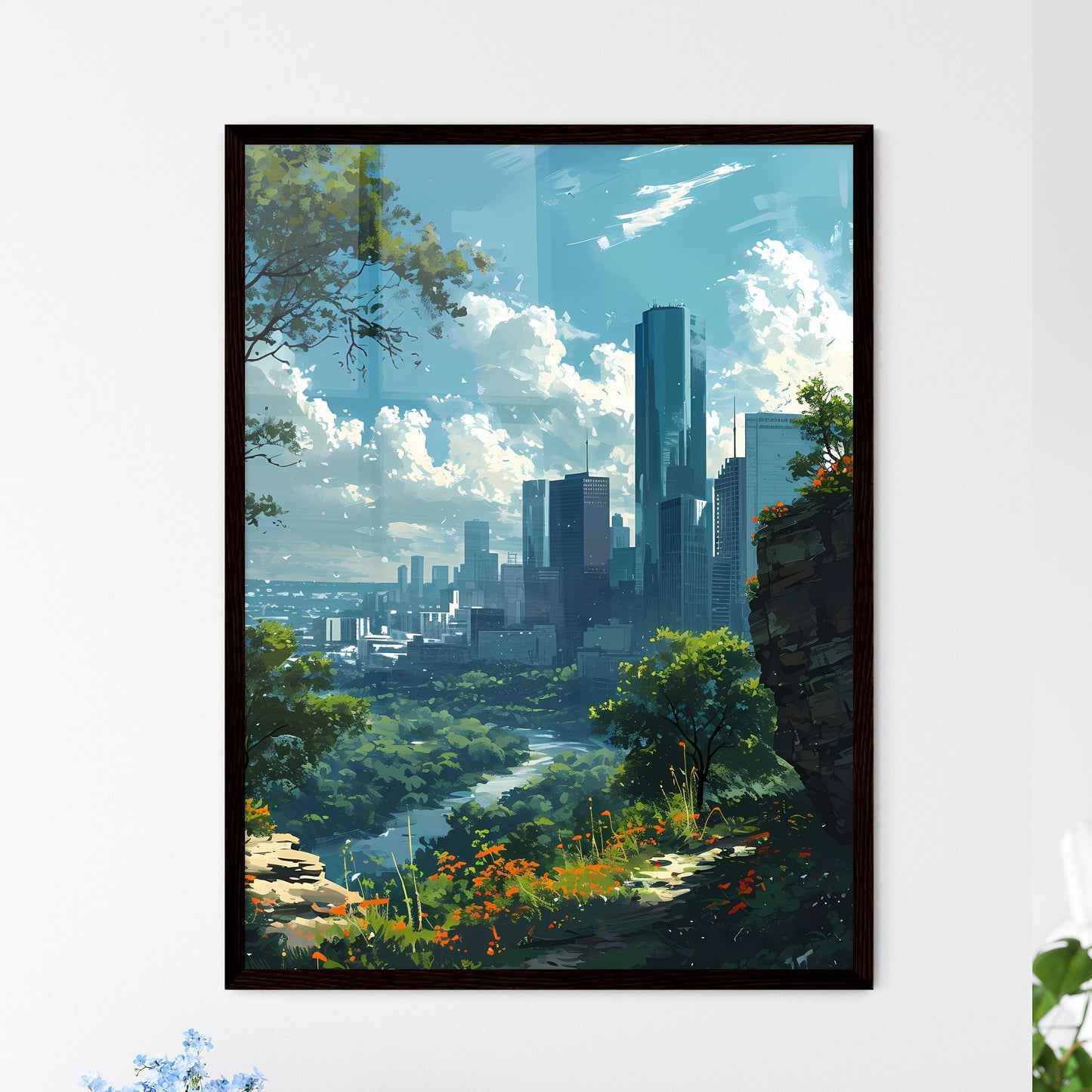 A Poster of Houston Skyline - A City Landscape With Trees And A River Default Title