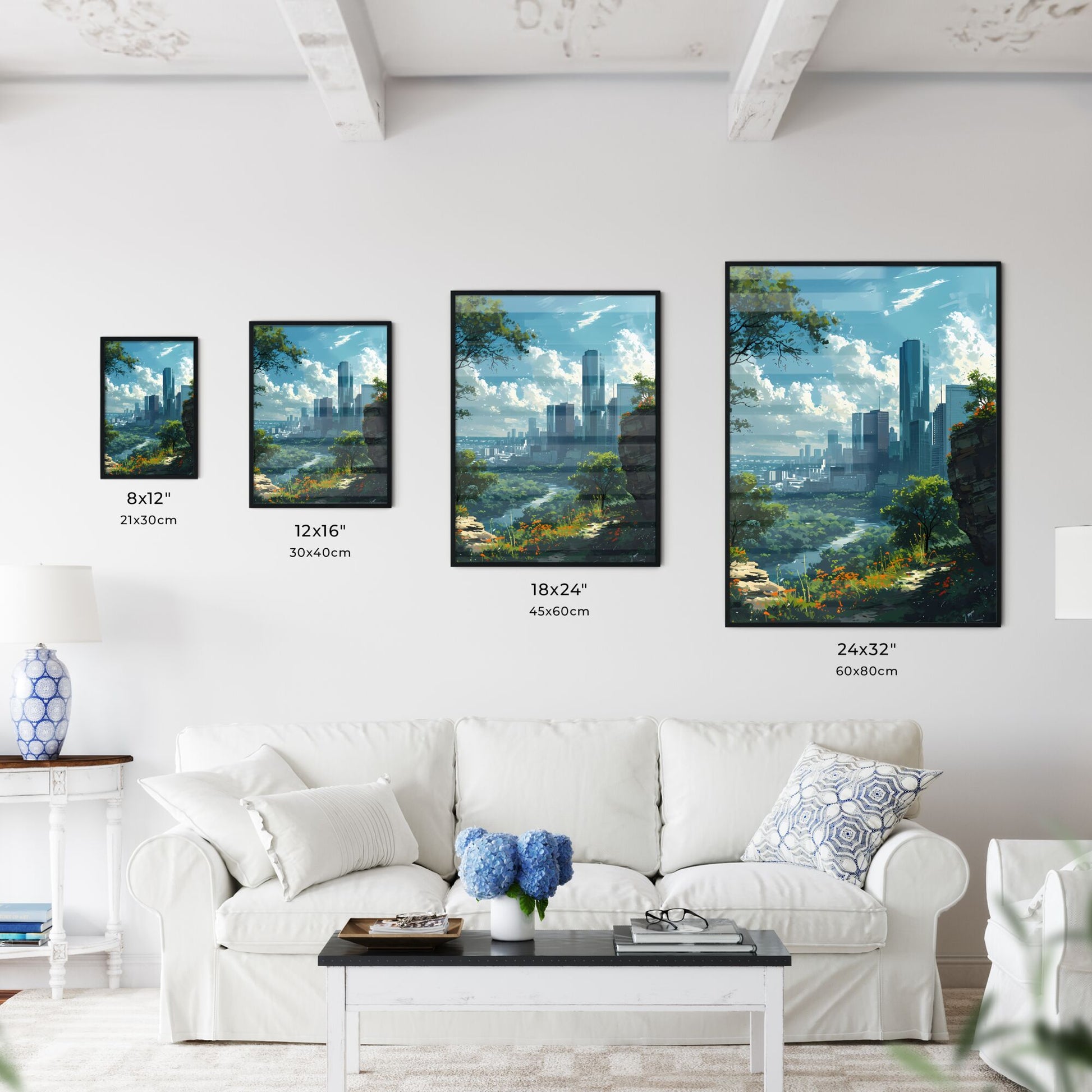 A Poster of Houston Skyline - A City Landscape With Trees And A River Default Title