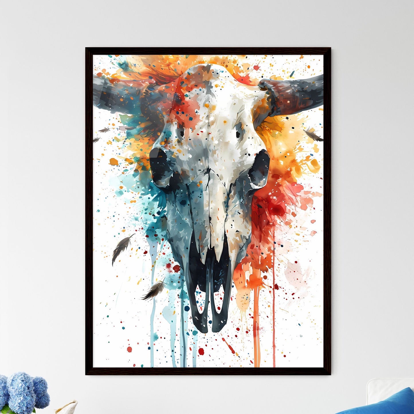 A Poster of native american cow skull  Wall Art