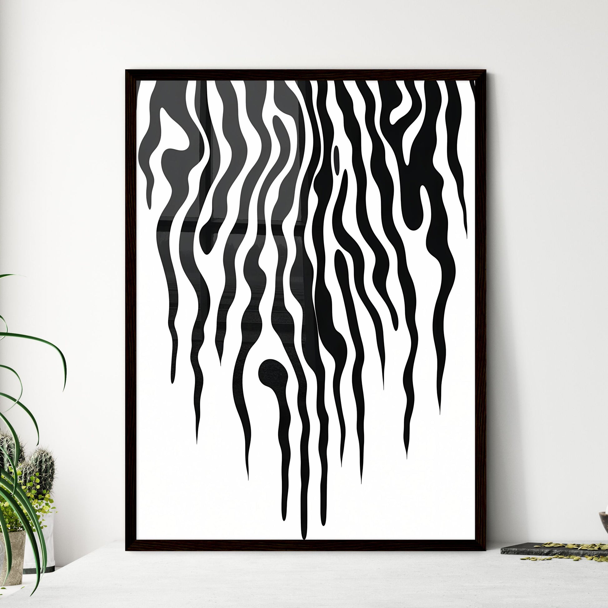 A Poster of linocut line art of a zebras str - Framed Art Print