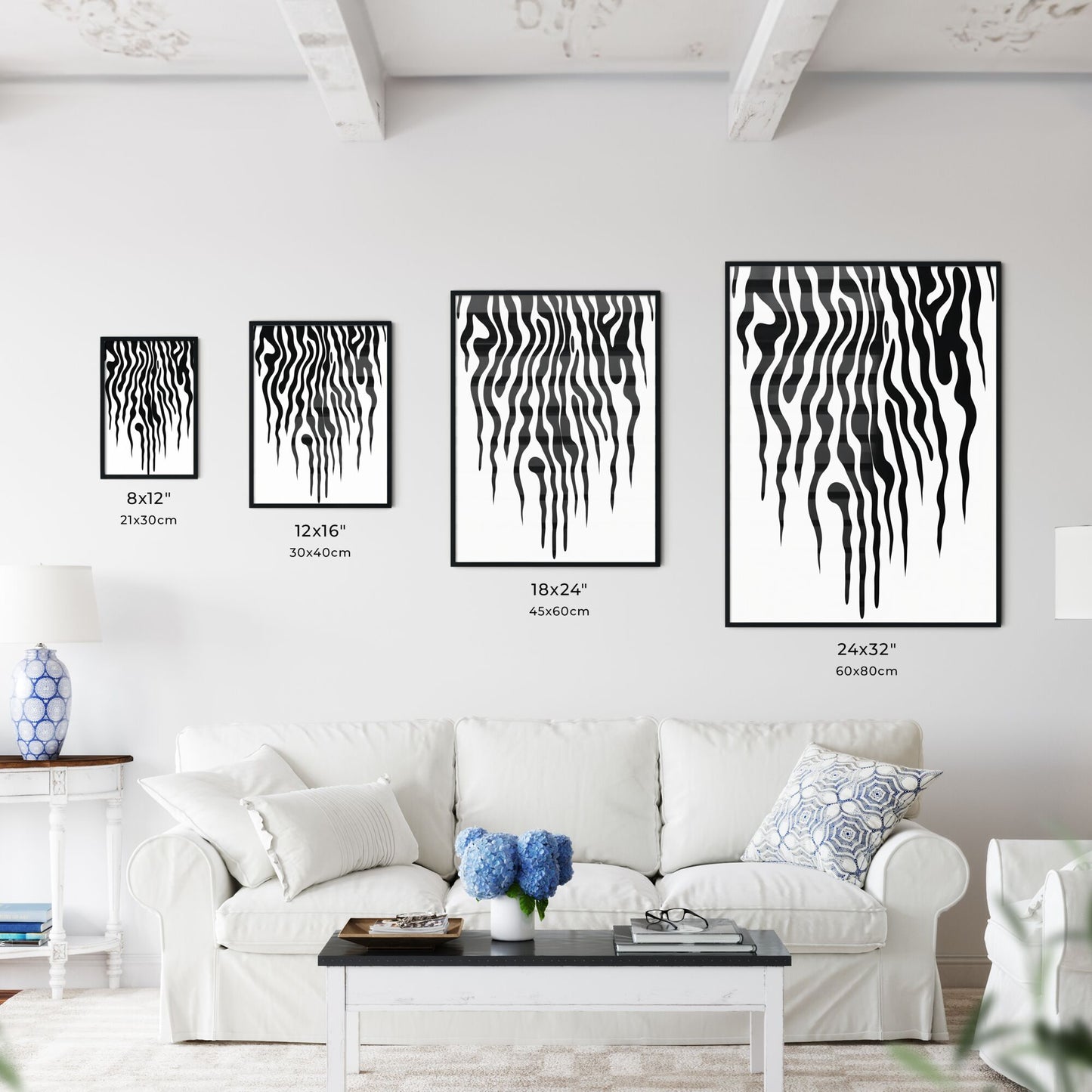 A Poster of linocut line art of a zebras stripes - A Black And White Pattern Default Title