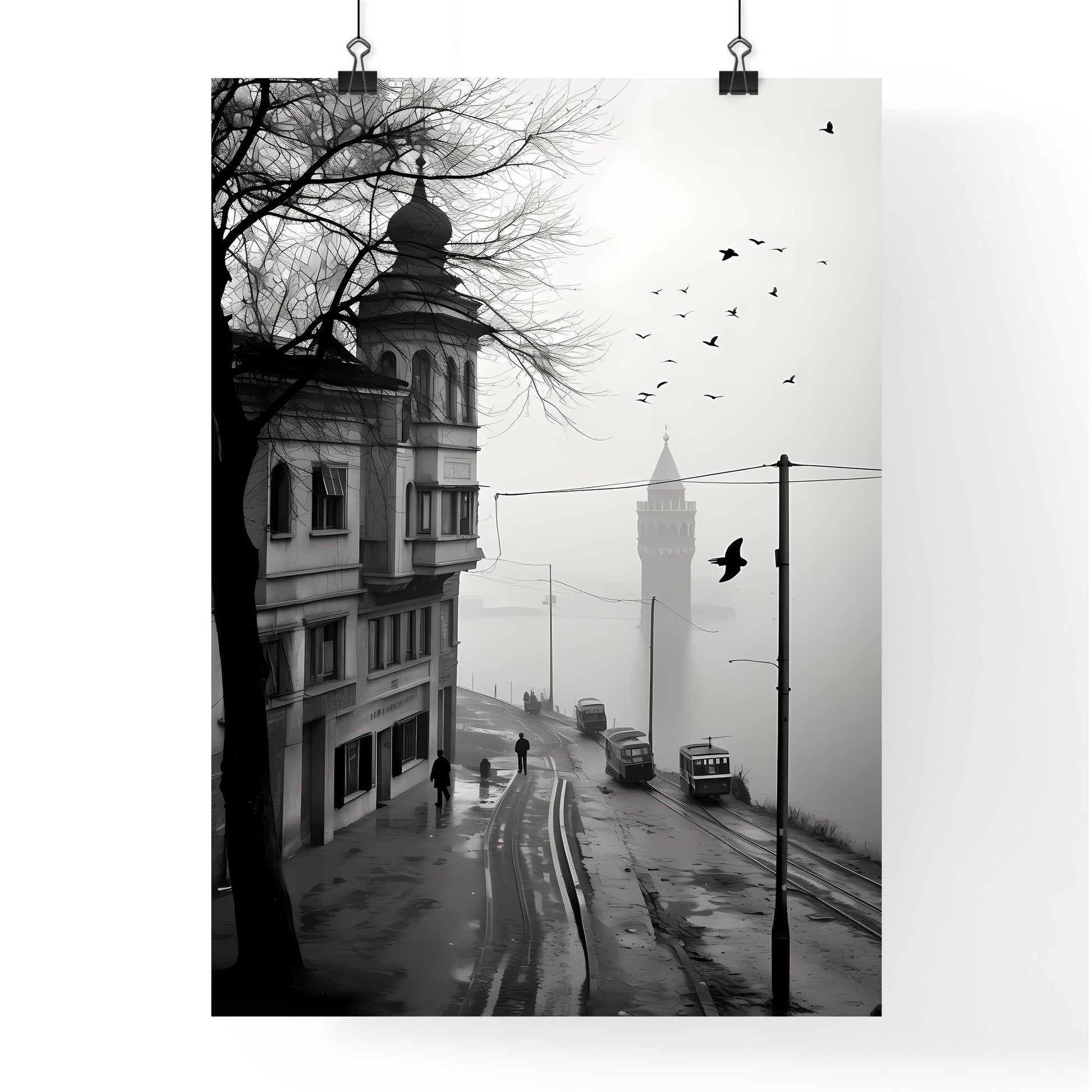 A Poster of Istanbul - A Street With Cars And A Tower In The Background Default Title