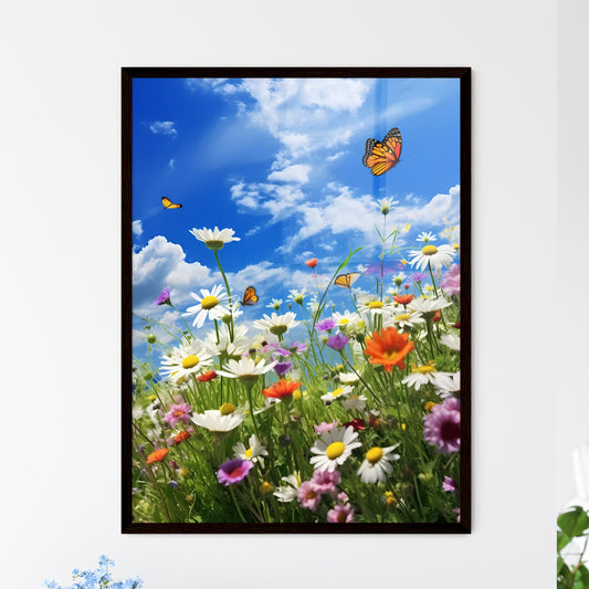 A Poster of A meadow full of flowers - A Butterfly Flying Over A Field Of Flowers Default Title