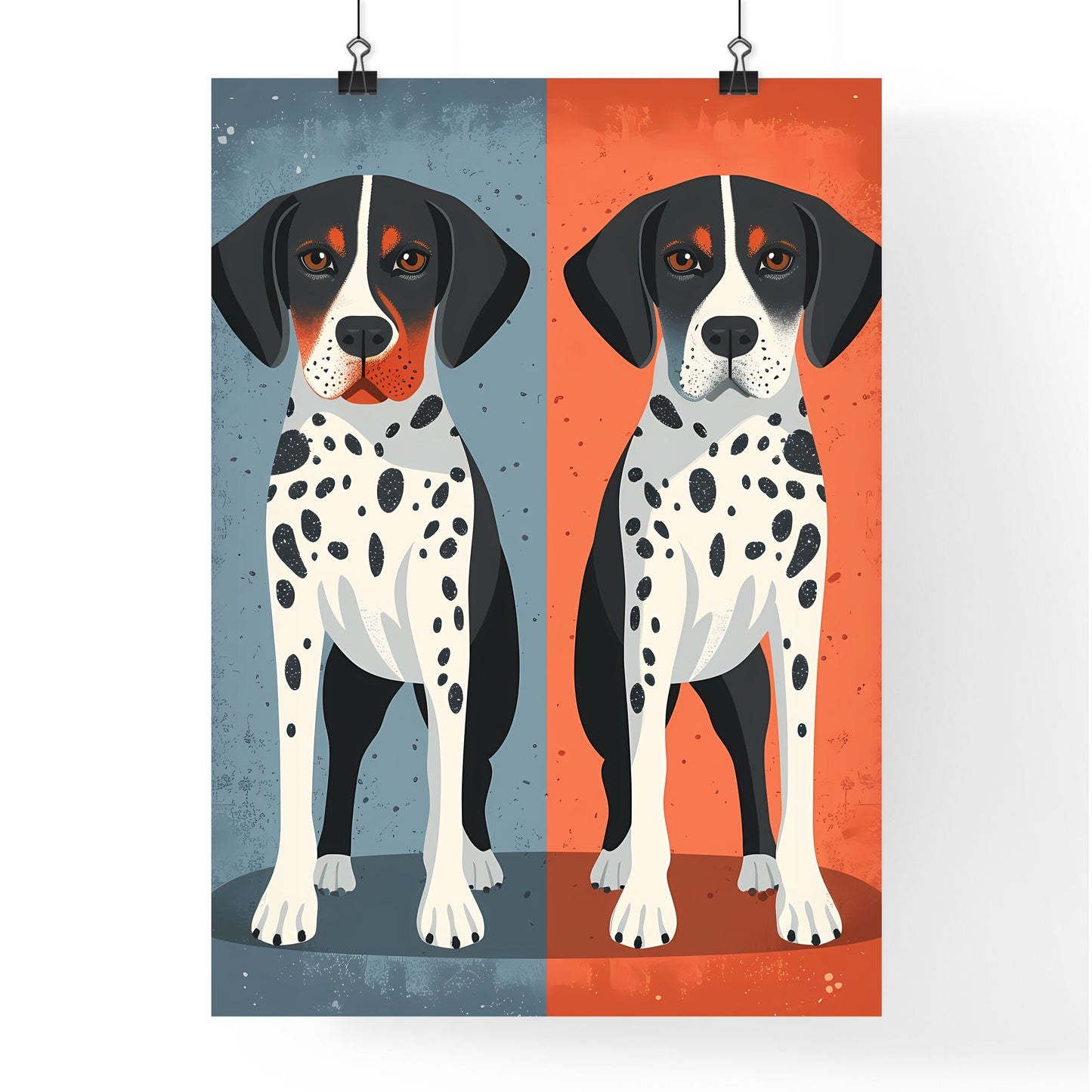 A Poster of two dogs holding each other - A Dog With Black And White Spots Default Title