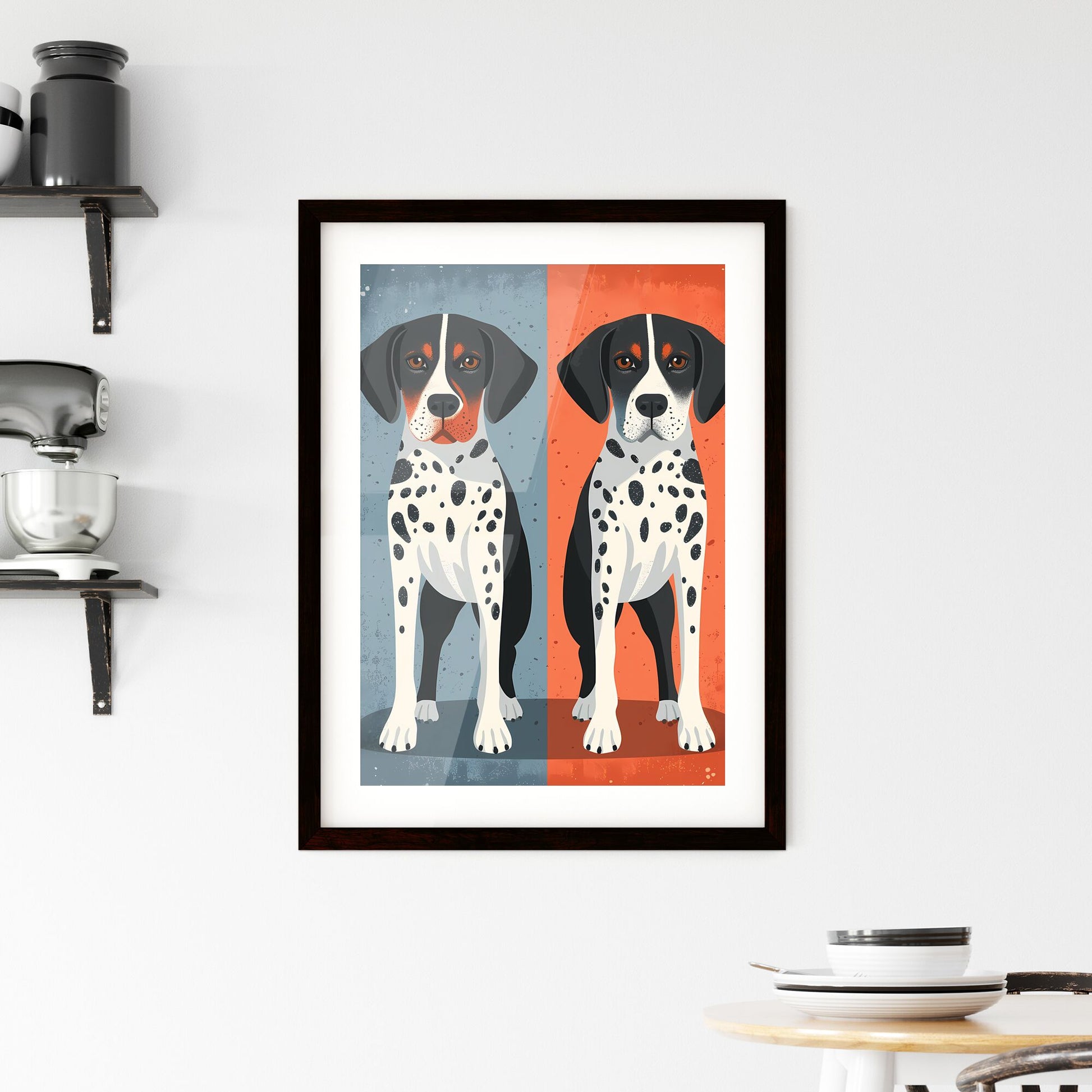 A Poster of two dogs holding each other - A Dog With Black And White Spots Default Title
