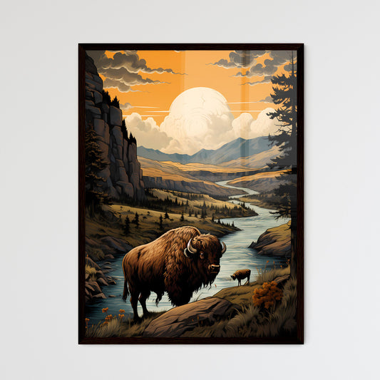 A Poster of Yellowstone National Park - A Buffalo Standing In A River Default Title