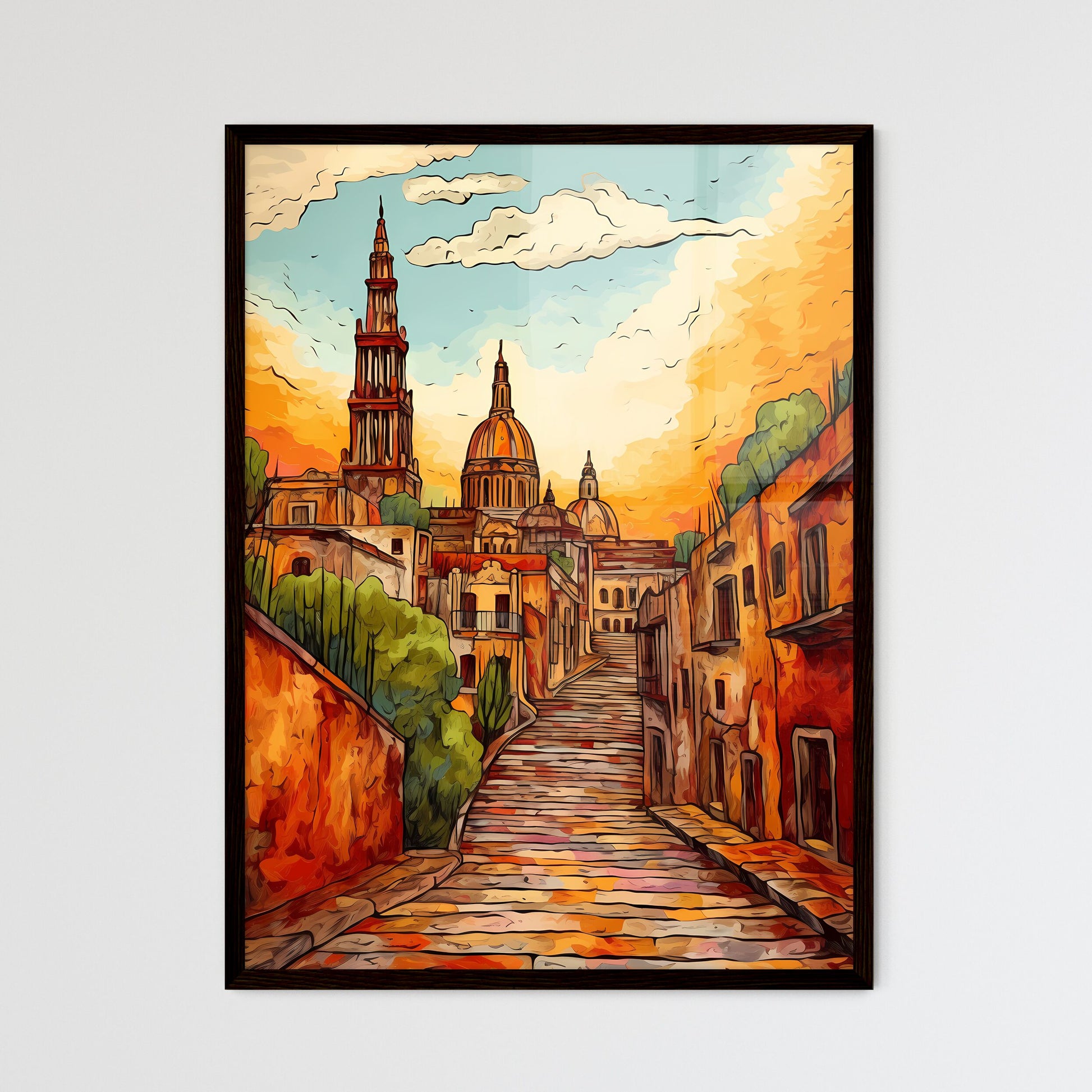 A Poster of cinco de mayo holiday card with copy space - A Painting Of A City Framed Art