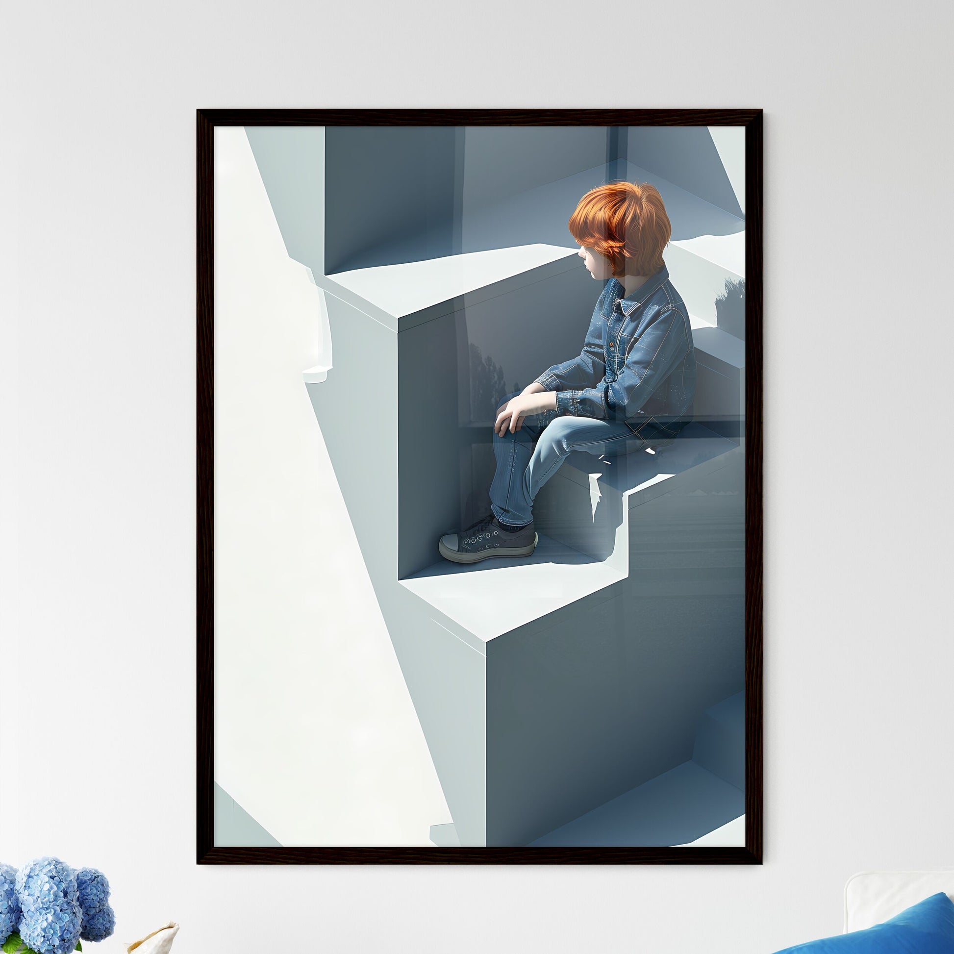A Poster of pink and blue pastel photomodel  - Framed Art Print