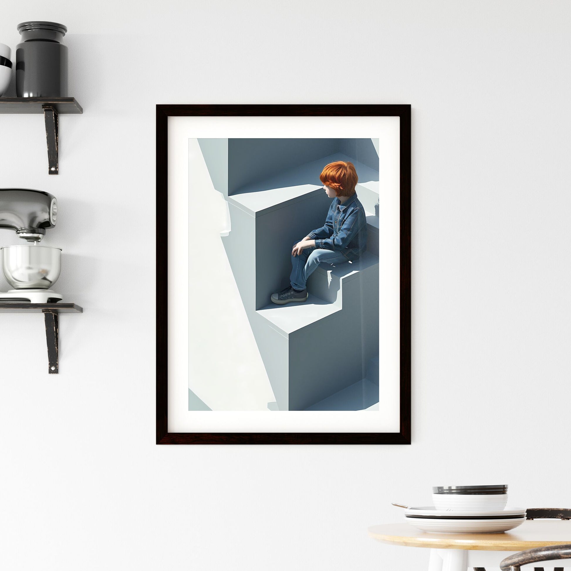 A Poster of pink and blue pastel photomodel - A Boy Sitting On A Staircase Default Title