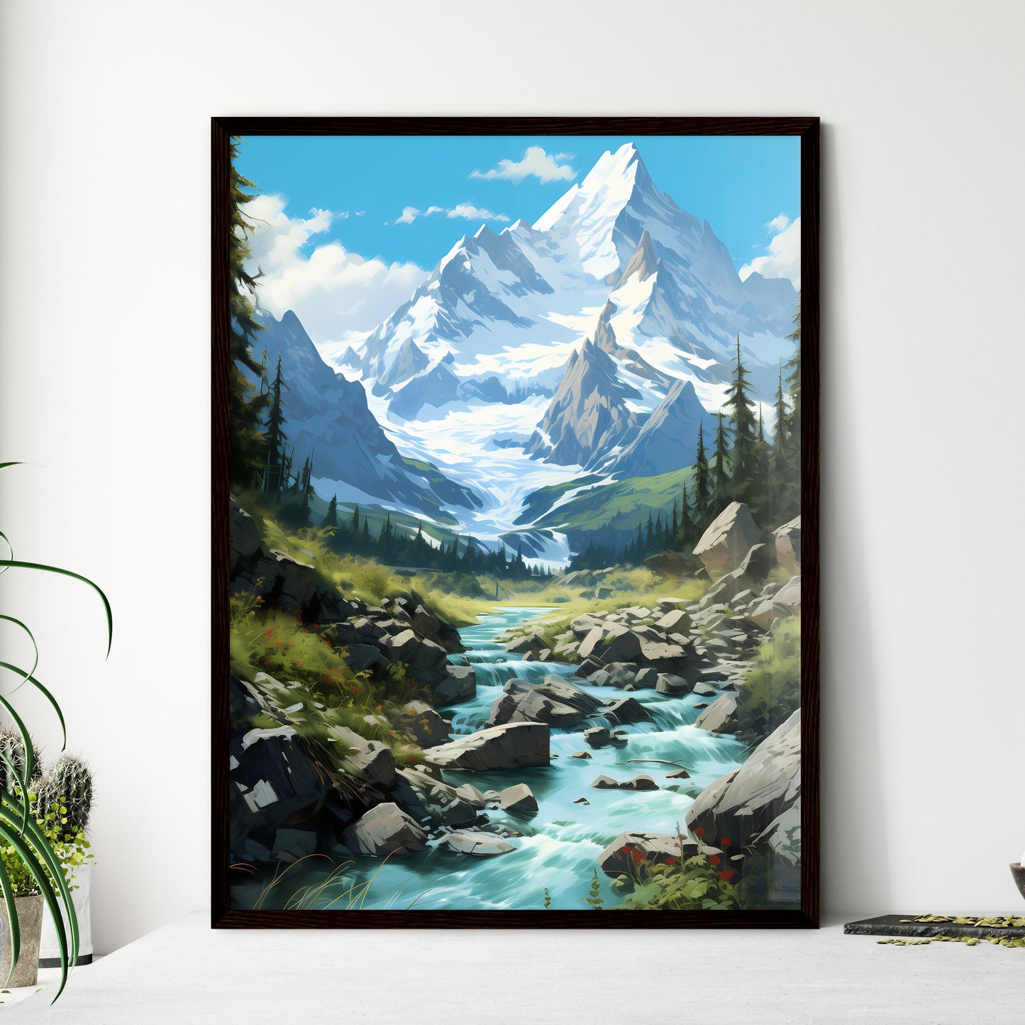 A Poster of Glacier National Park - A River  - Framed Art Print
