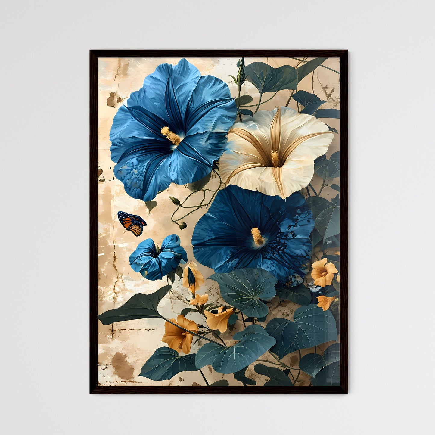 A Poster of morning glory flowers - A Close  - Framed Art Print