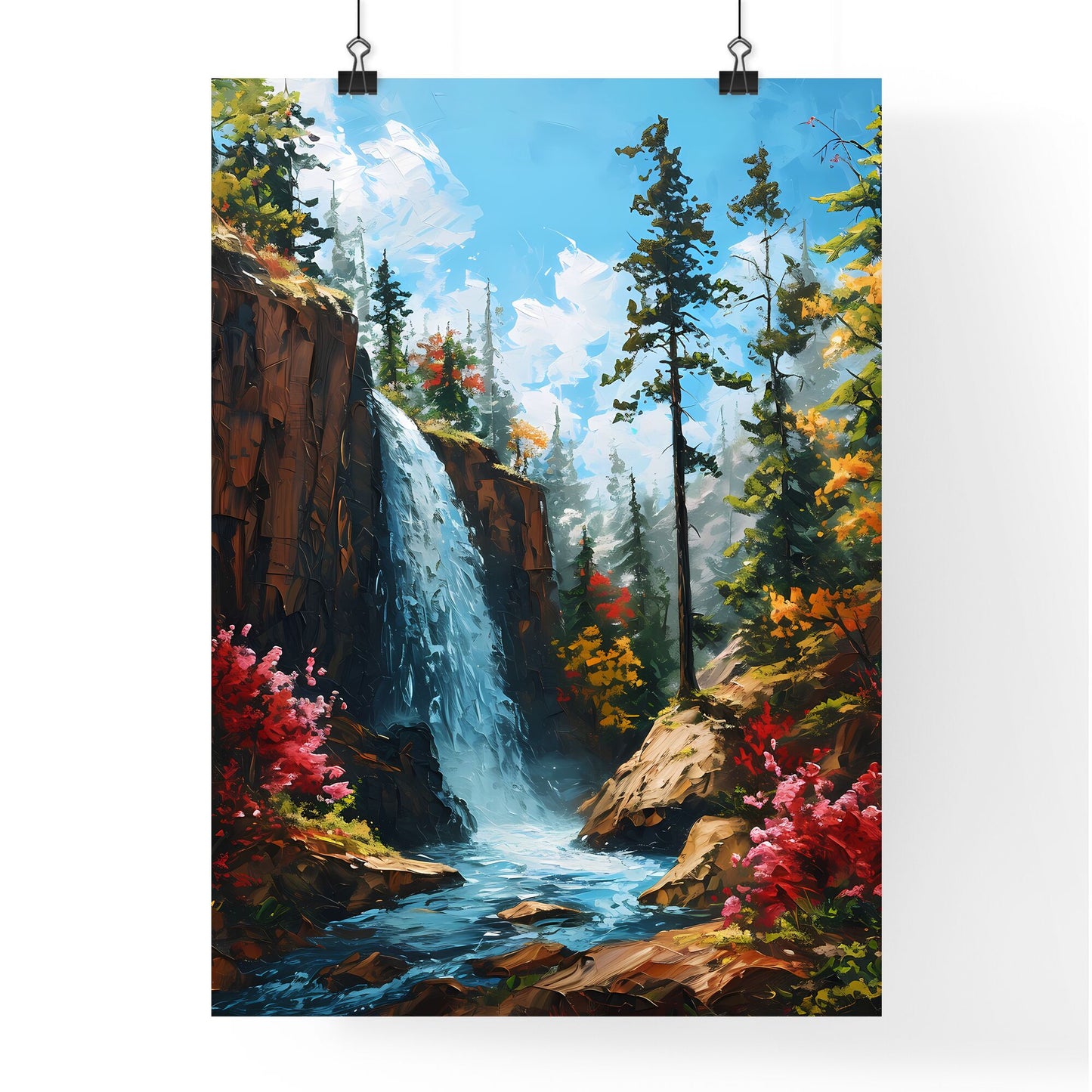 A Poster of Waterfalls landscape - A Waterfall In A Forest Default Title