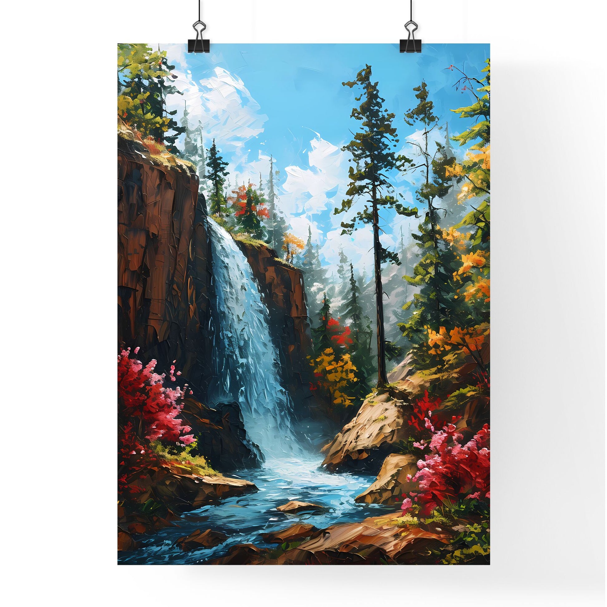 A Poster of Waterfalls landscape - A Waterfall In A Forest Default Title