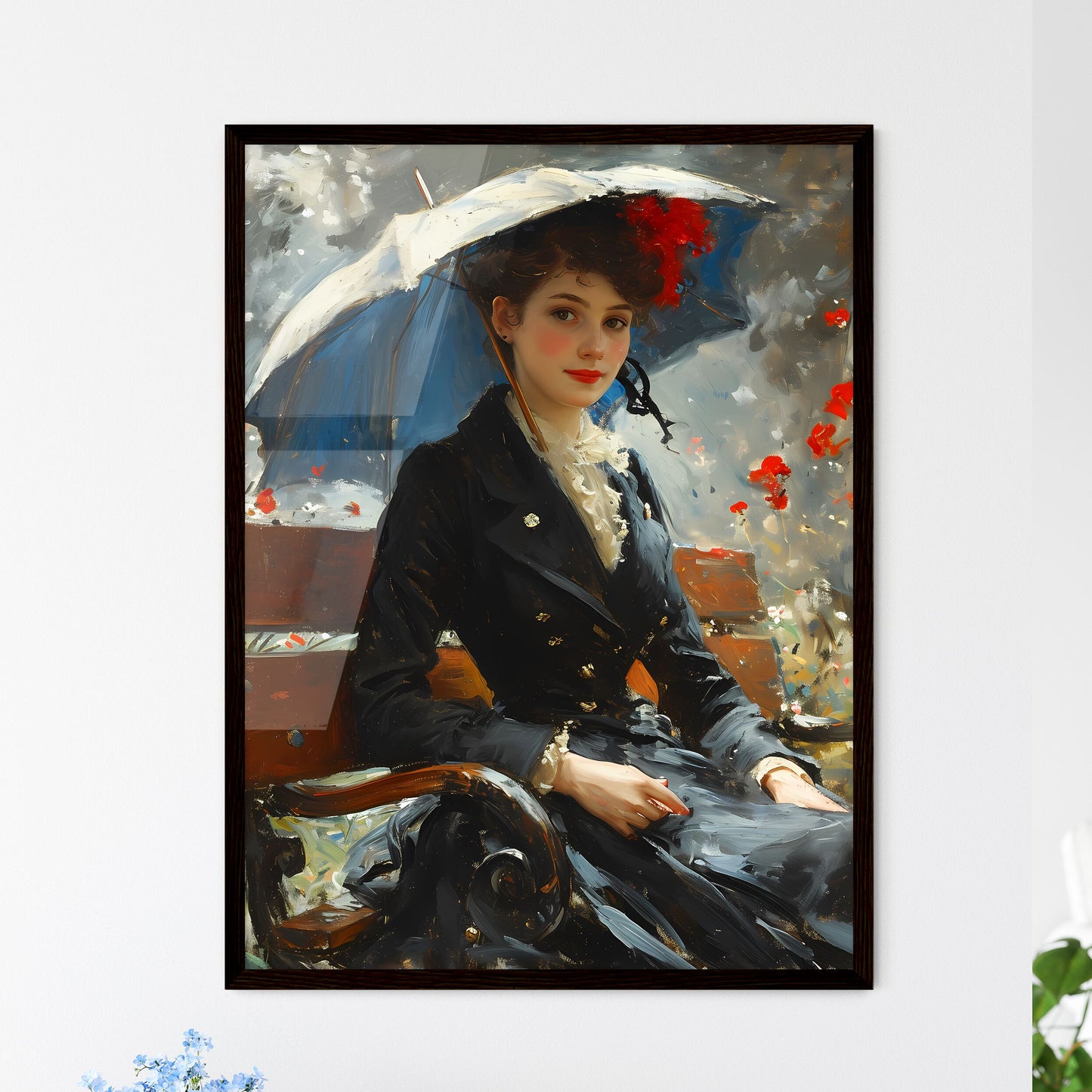 A Poster of wind - A Woman Sitting On A Bench With An Umbrella Default Title