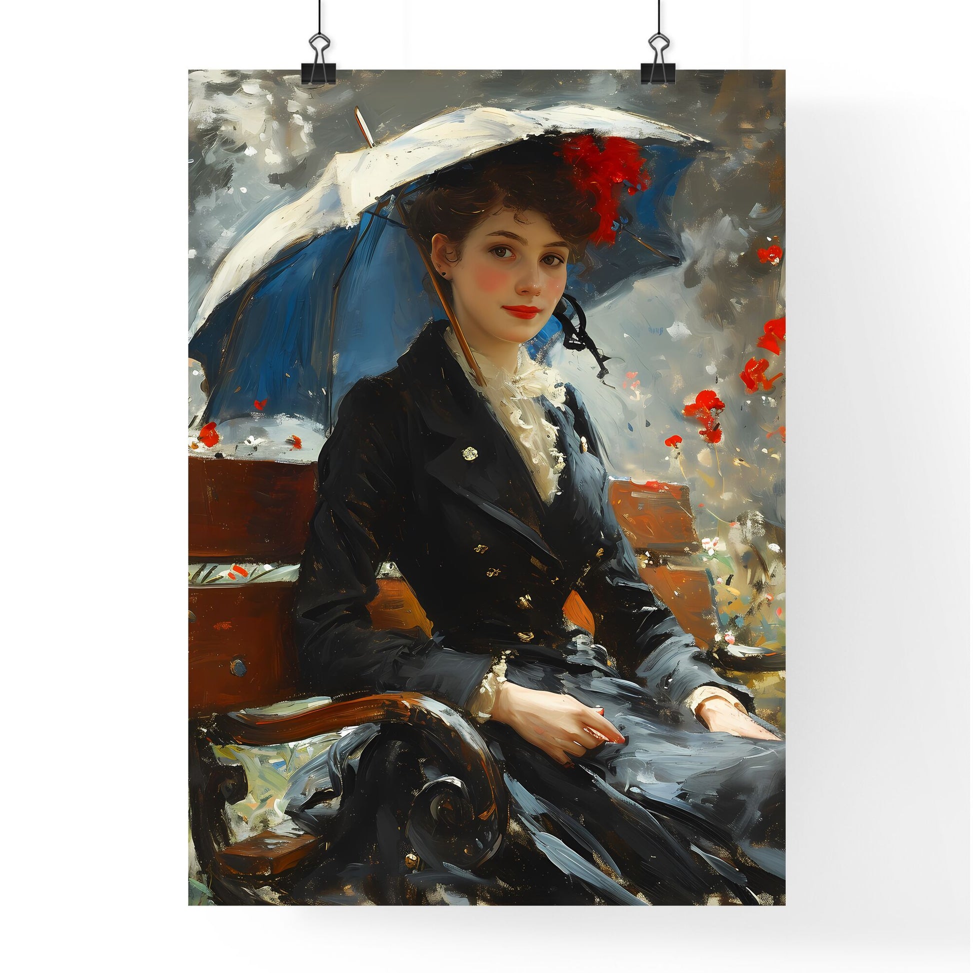 A Poster of wind - A Woman Sitting On A Bench With An Umbrella Default Title