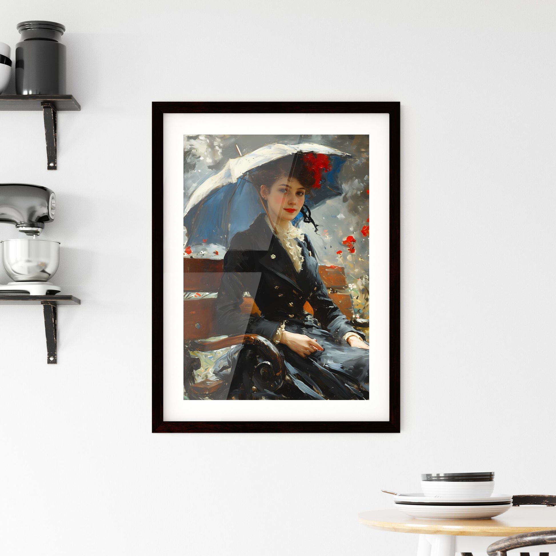 A Poster of wind - A Woman Sitting On A Bench With An Umbrella Default Title