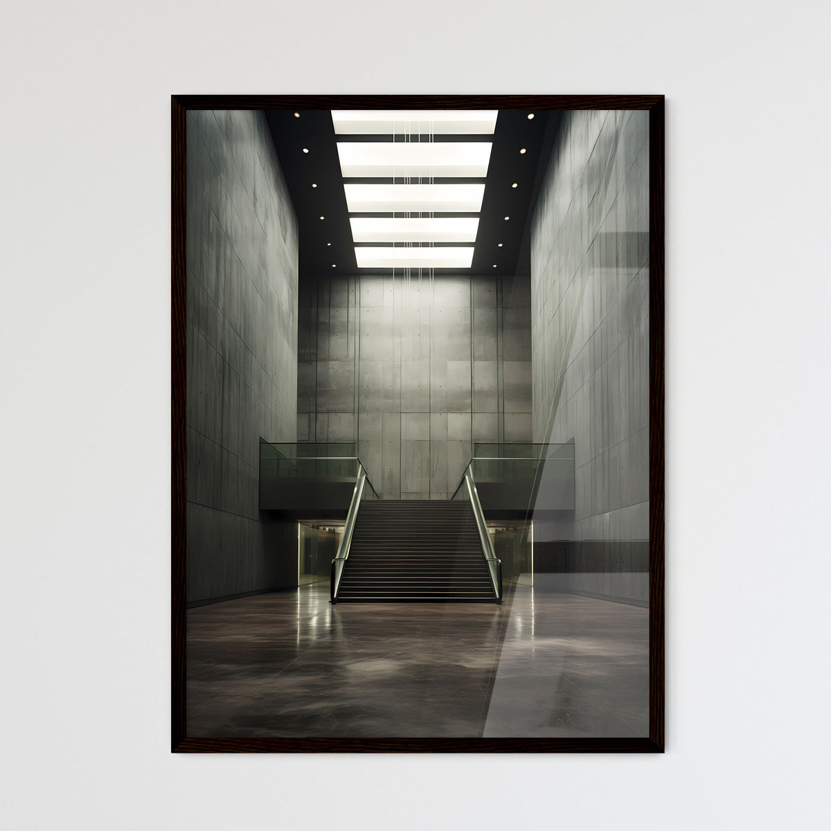 A Poster of Business center hall - A Stairca - Framed Art Print