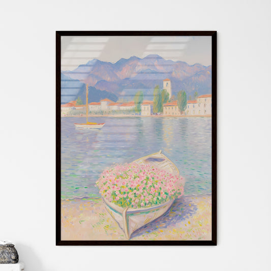 A Poster of a italy seaside - A Painting Of A Boat With Flowers In It Default Title