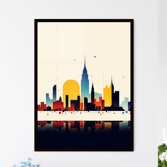 A Poster of minimalist Barcelona skyline - A Colorful City Skyline With A Reflection Framed Art