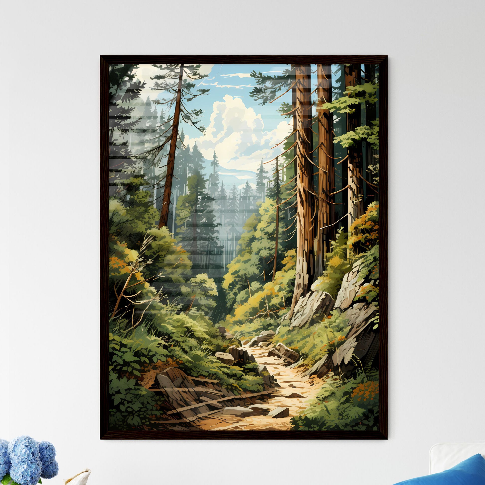 A Poster of Redwood National Park - A Painti - Framed Art Print