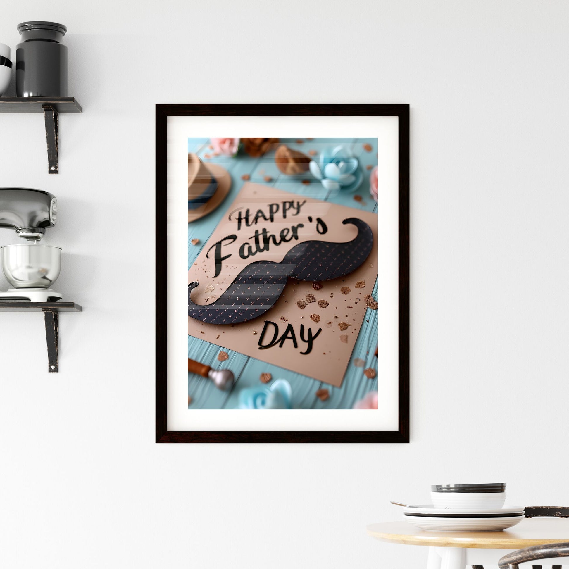 A Poster of fathers day wishes image - A Card With A Mustache And A Hat On It Default Title