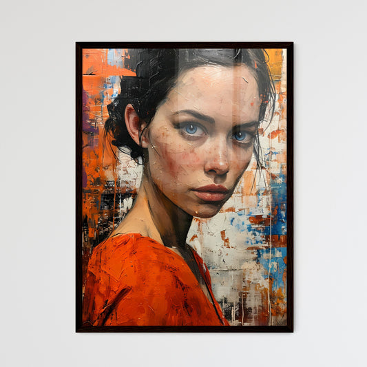 A Poster of an orange dress with blue eyes f - Framed Art Print