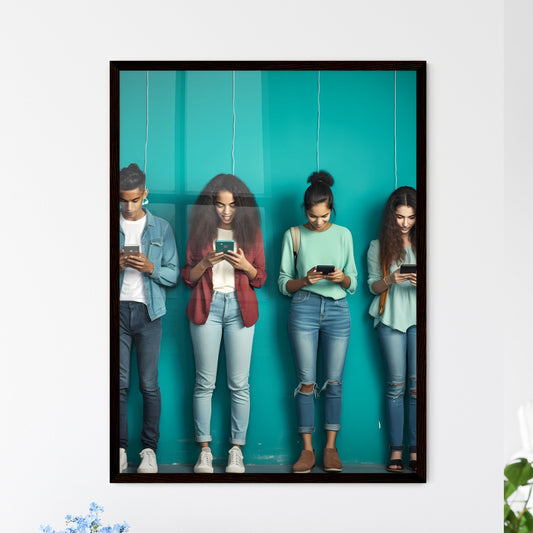 A Poster of Group of multiethnic teenagers addicted to use smartphones - A Group Of People Looking At Their Phones Default Title