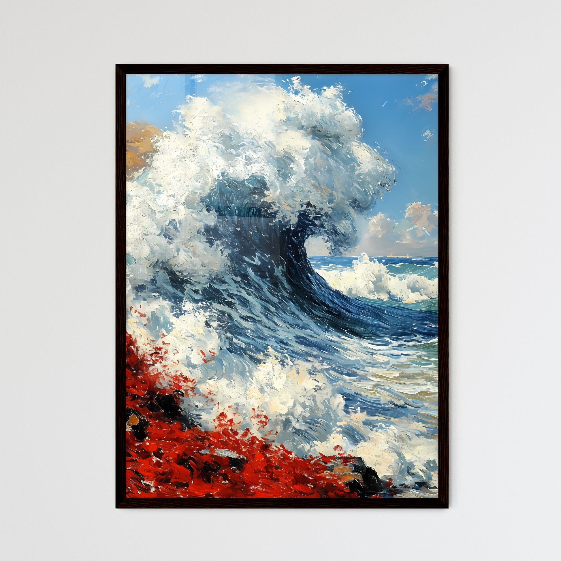 A Poster of waves - A Large Wave Crashing On A Rocky Beach Default Title