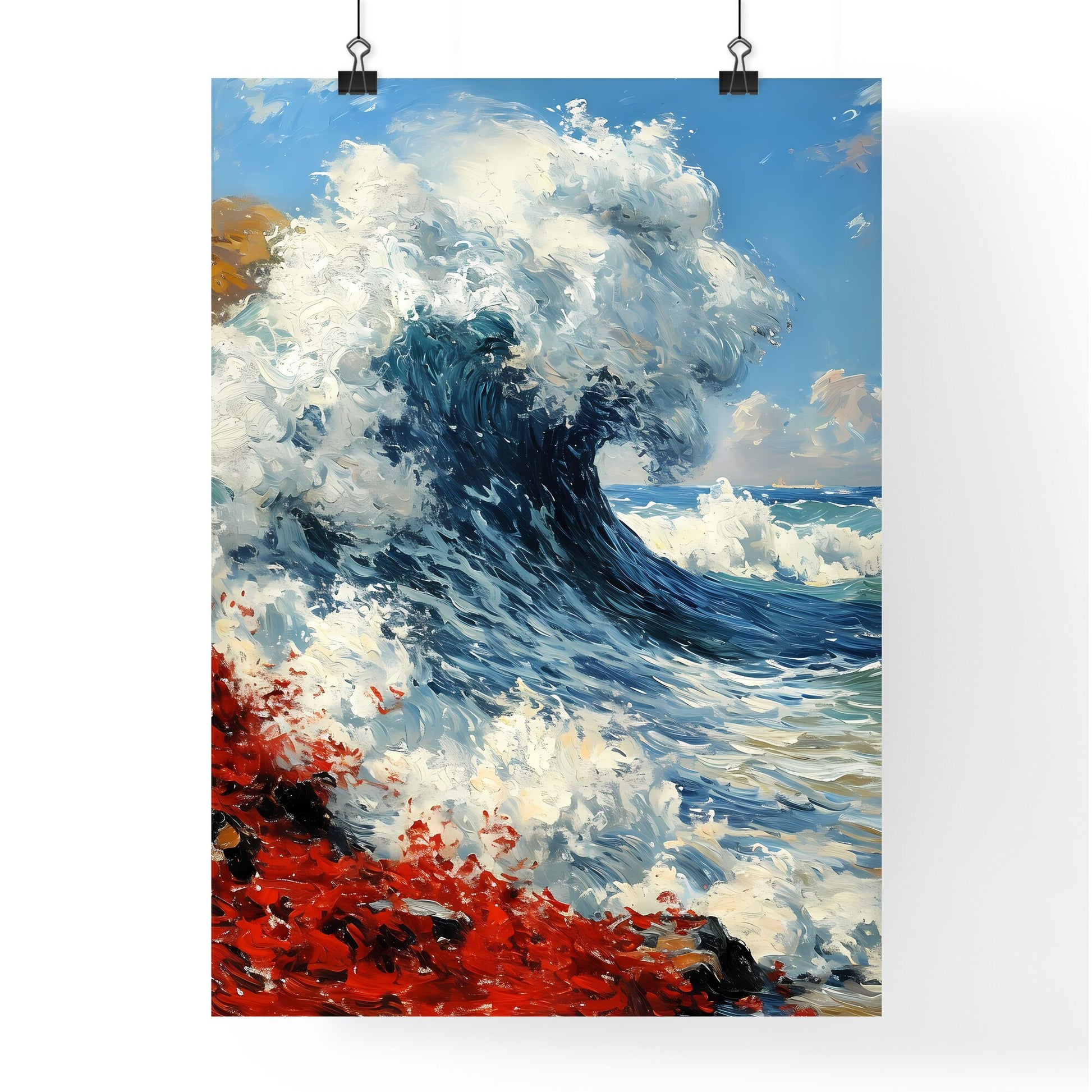 A Poster of waves - A Large Wave Crashing On A Rocky Beach Default Title