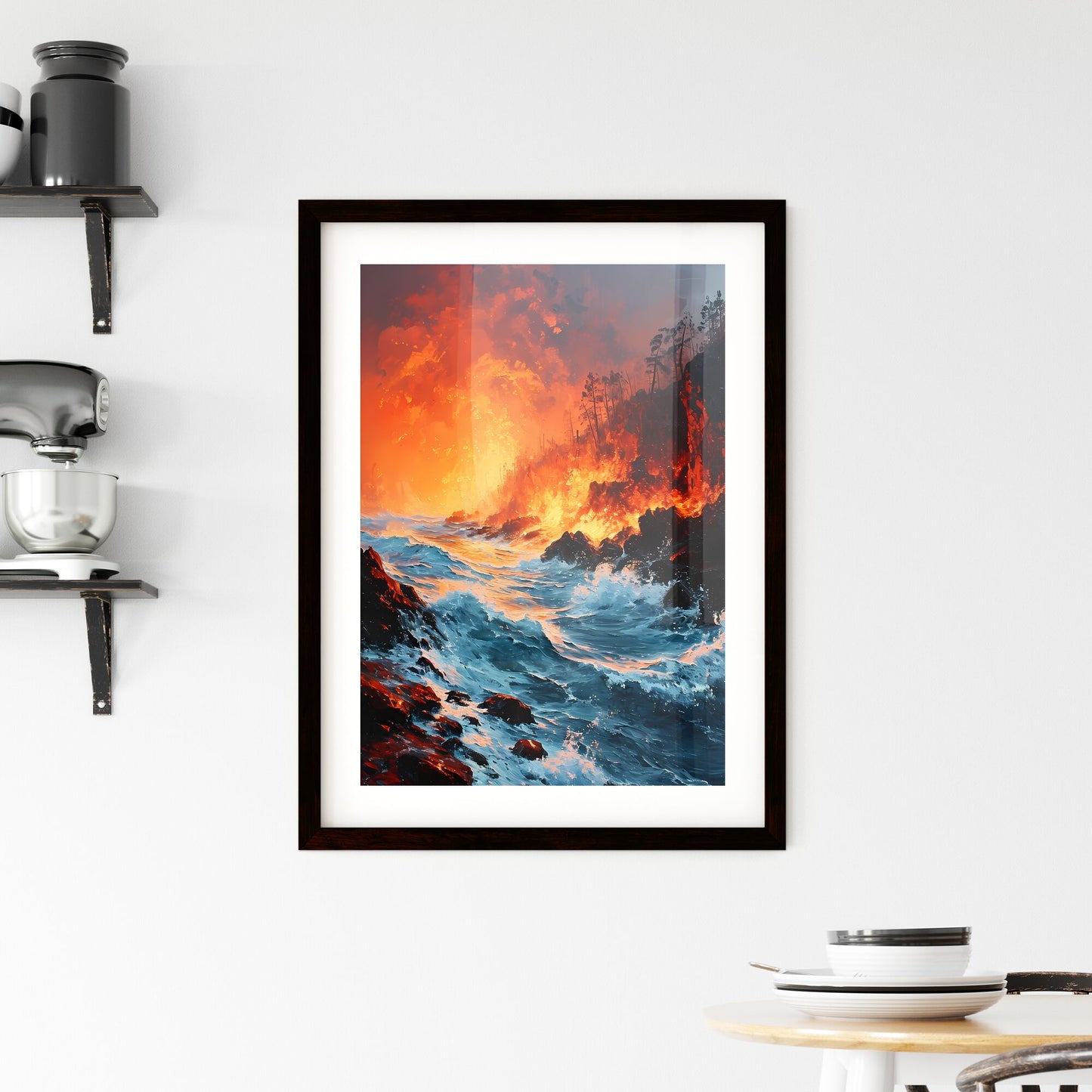 A Poster of fire - A Fire And Water Near A Rocky Cliff Default Title