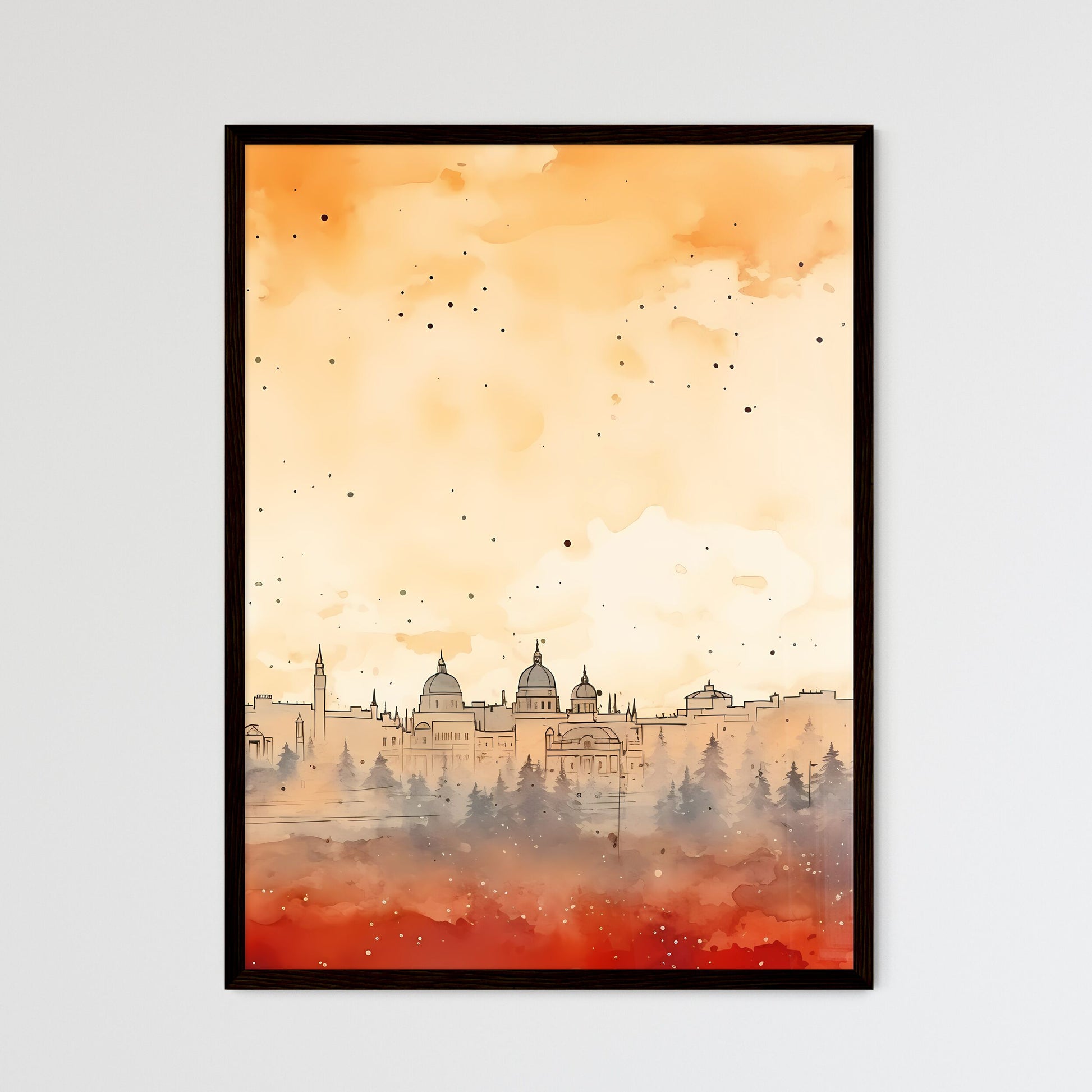 A Poster of minimal christmas background - A Watercolor Of A City Framed Art