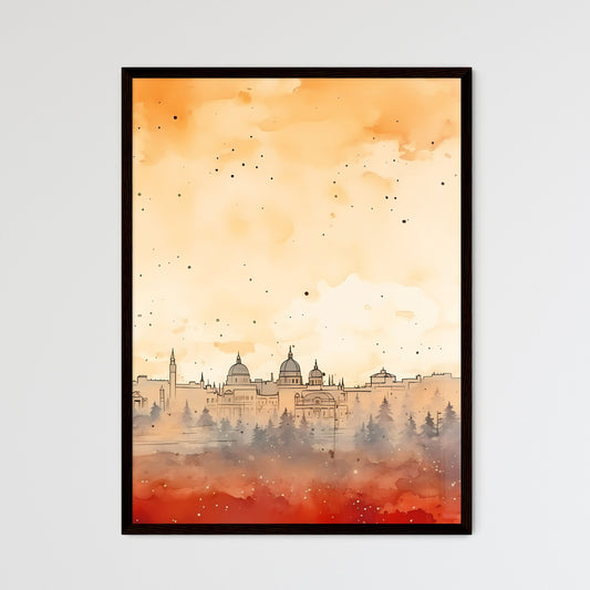 A Poster of minimal christmas background - A Watercolor Of A City Framed Art