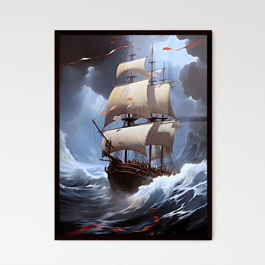 A Poster of a painting of a big ship with big sail - A Ship In The Sea Default Title