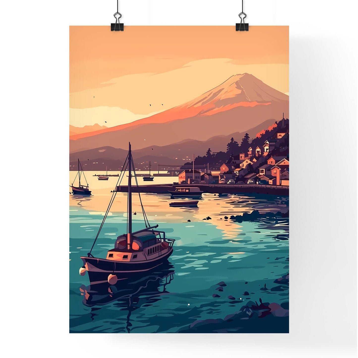 A Poster of Mount Fuji - A Small Town On The Water Default Title