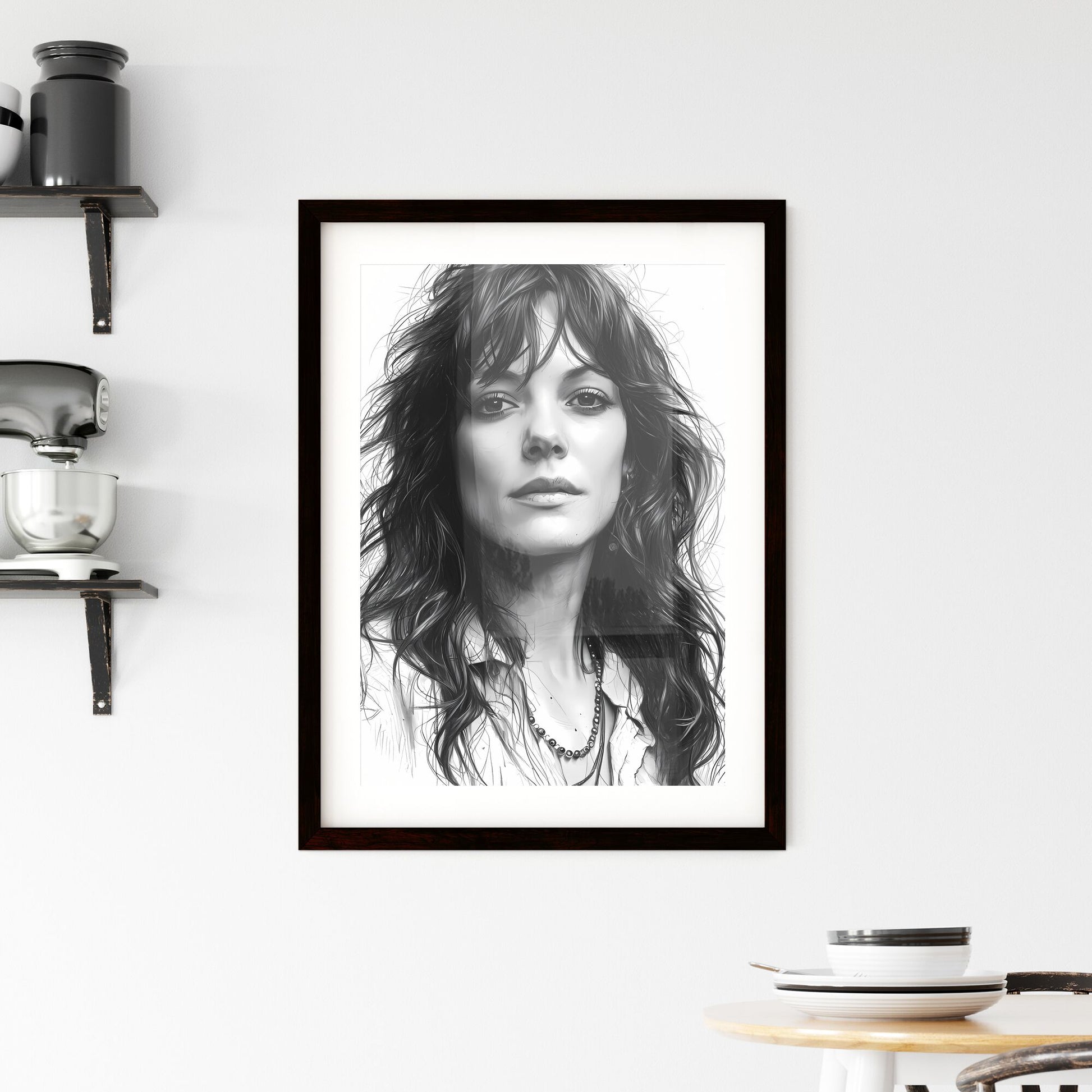 A Poster of ink drawing - A Woman With Long Hair Default Title