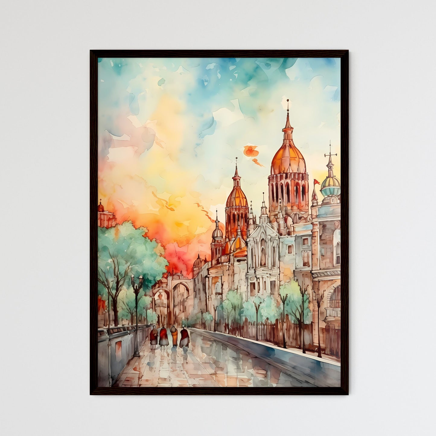 A Poster of cinco de mayo holiday card with copy space - A Watercolor Painting Of A City Framed Art