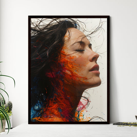 A Poster of digital color and sketch artist drawing - A Woman With Her Eyes Closed And A Colorful Body Paint On Her Face Default Title