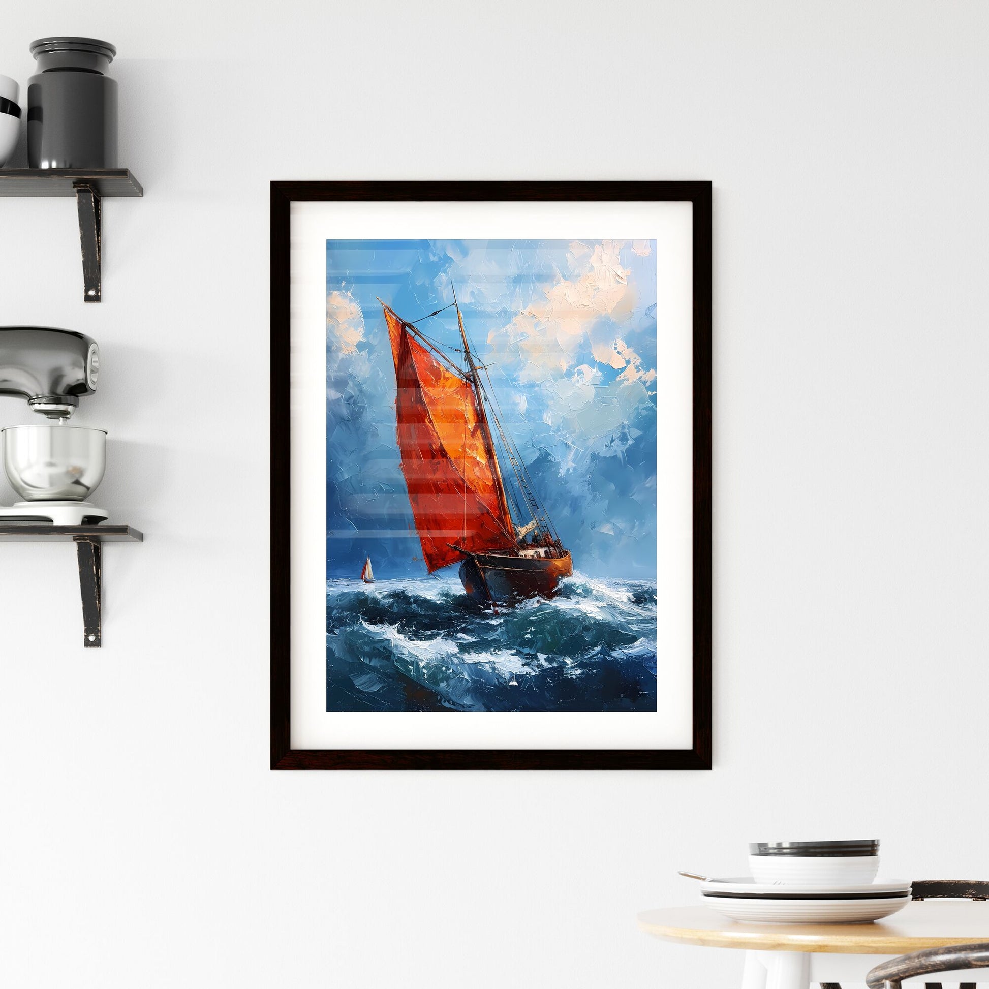 A Poster of Seascapes landscape - A Painting Of A Sailboat In The Ocean Default Title