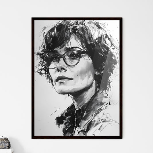 A Poster of ink drawing - A Drawing Of A Woman Wearing Glasses Default Title