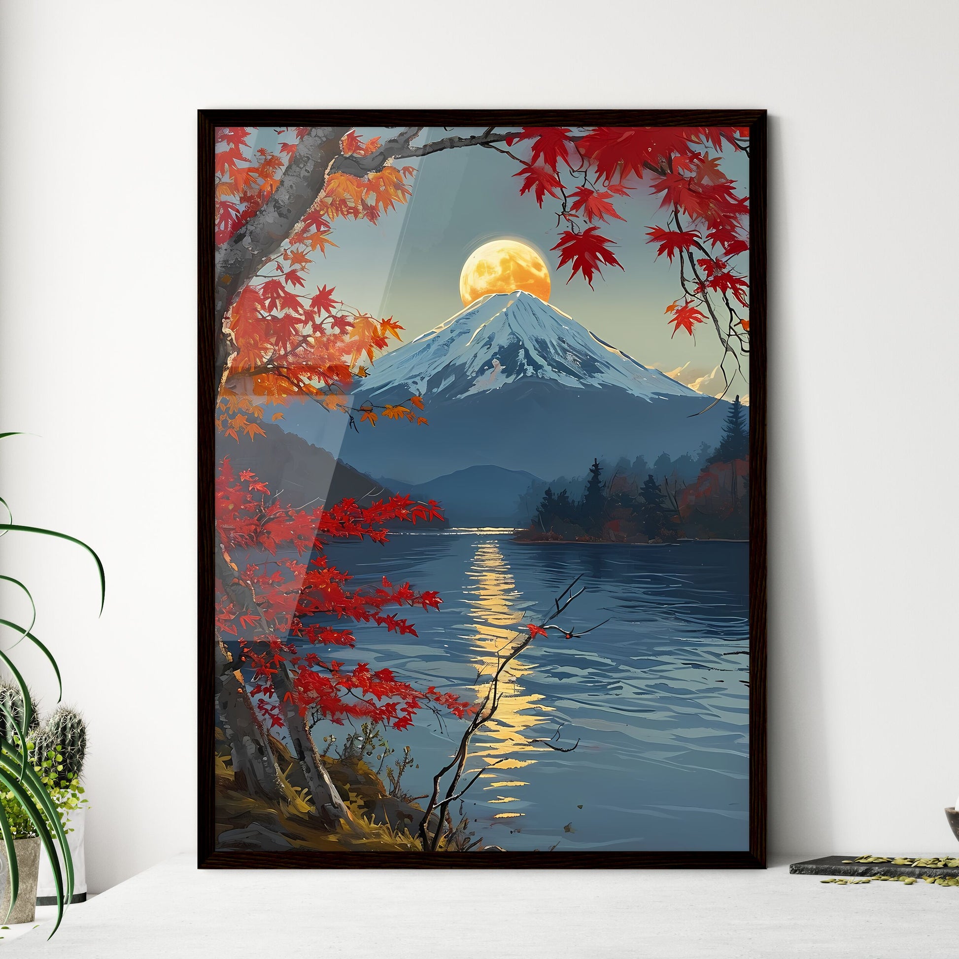 A Poster of Mount Fuji - A Mountain With Red Leaves And A Lake Default Title