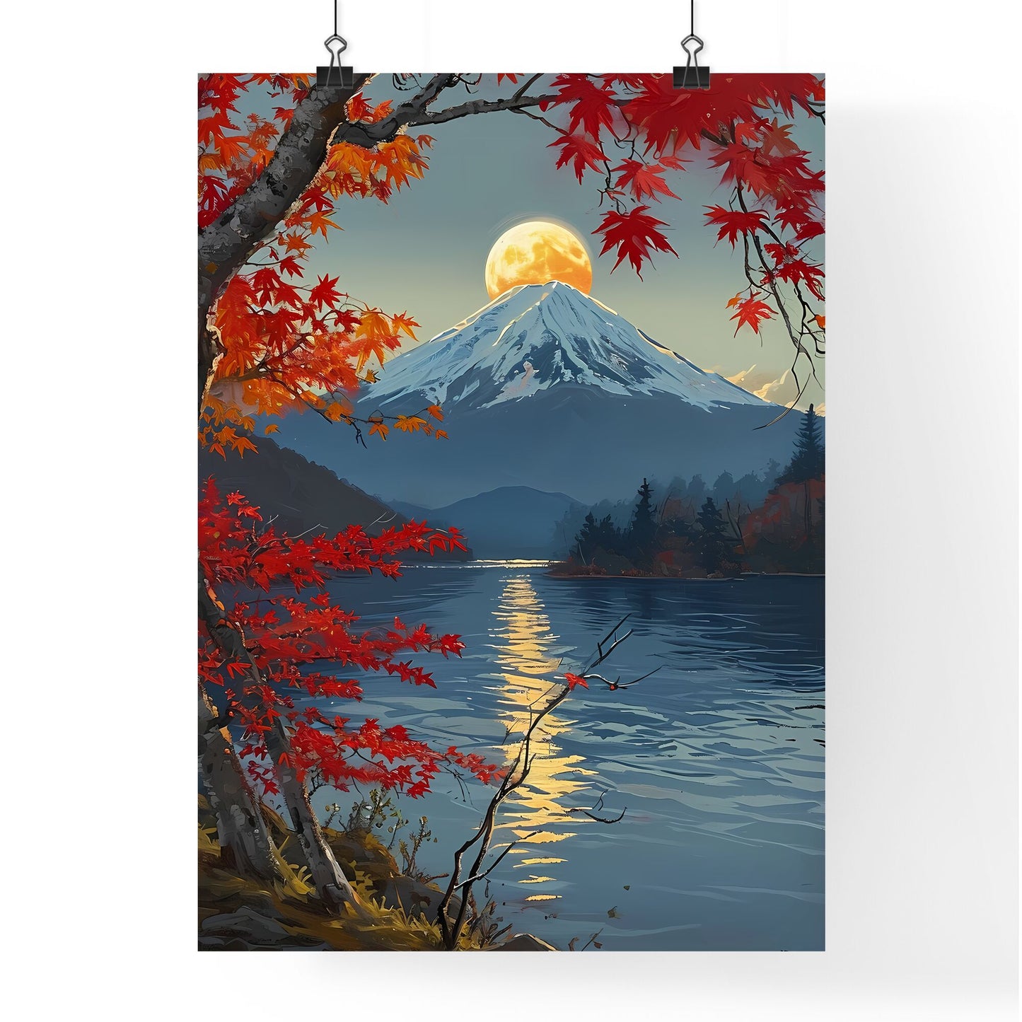 A Poster of Mount Fuji - A Mountain With Red Leaves And A Lake Default Title