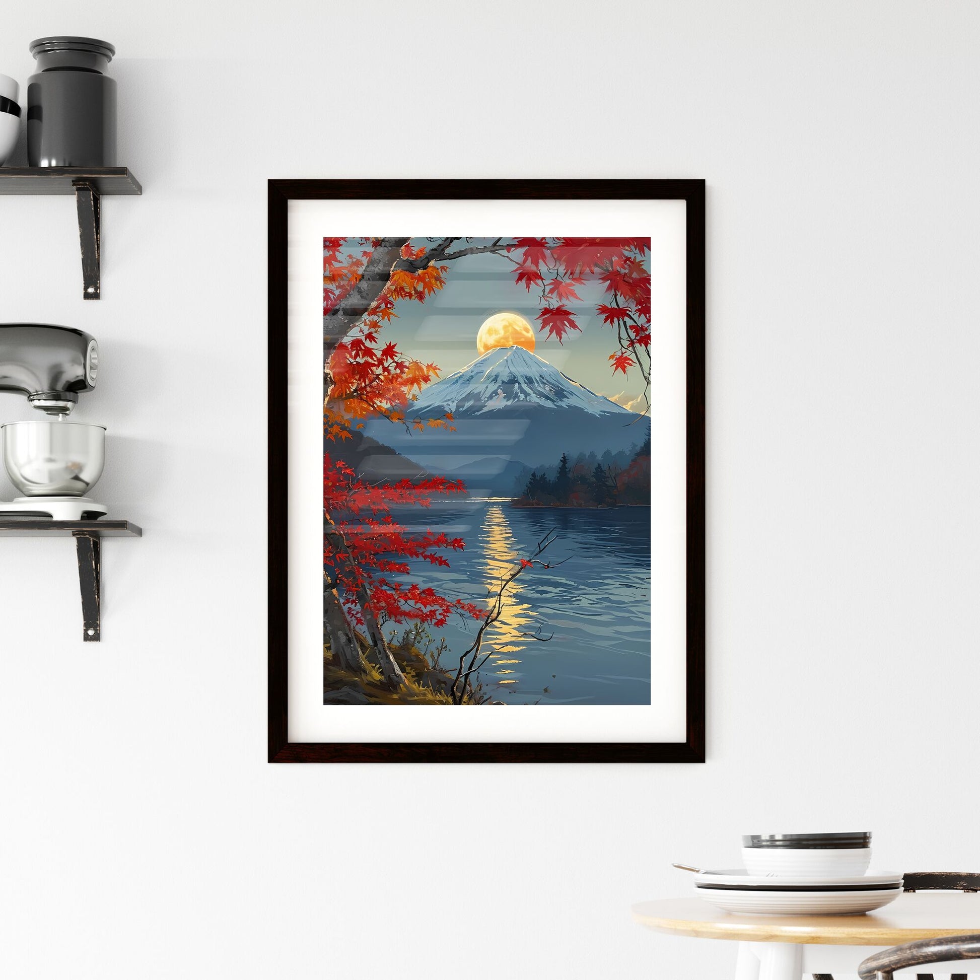 A Poster of Mount Fuji - A Mountain With Red Leaves And A Lake Default Title