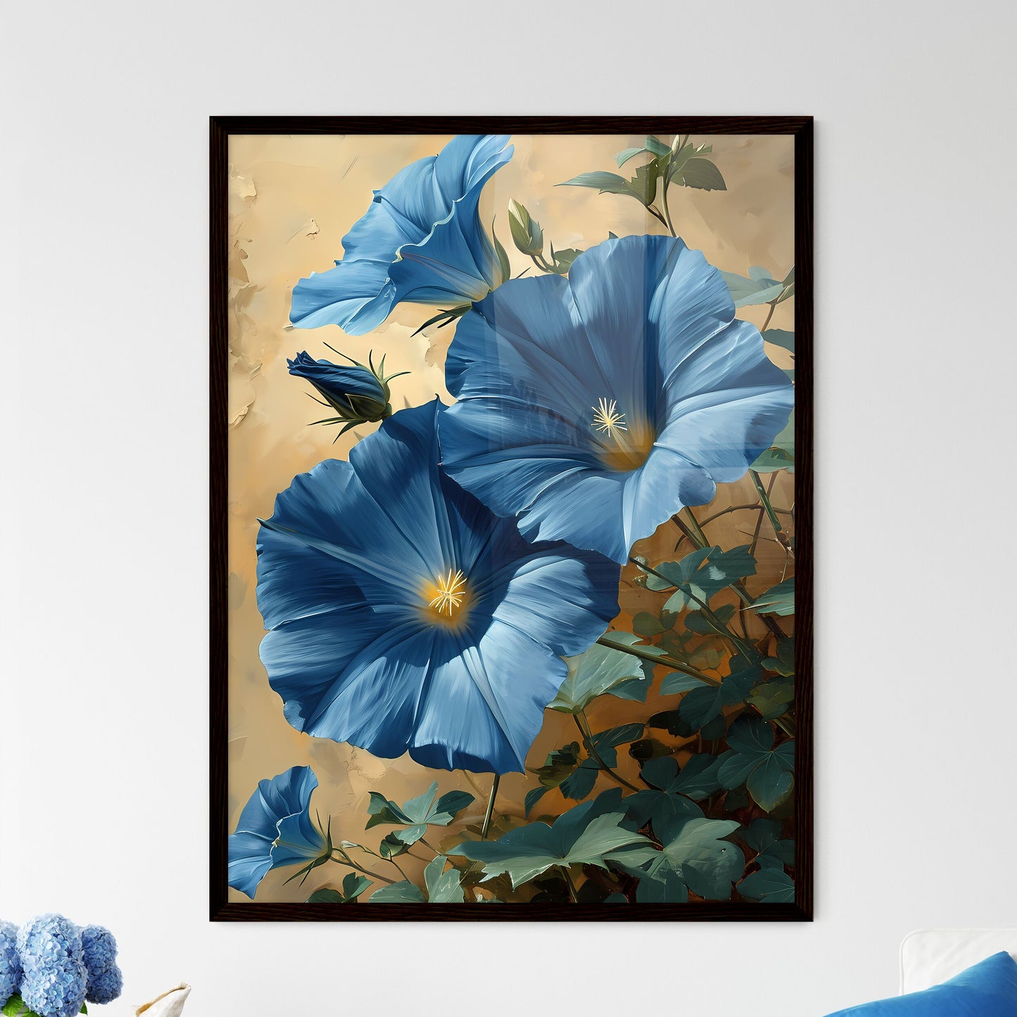 A Poster of morning glory flowers - A Close  - Framed Art Print
