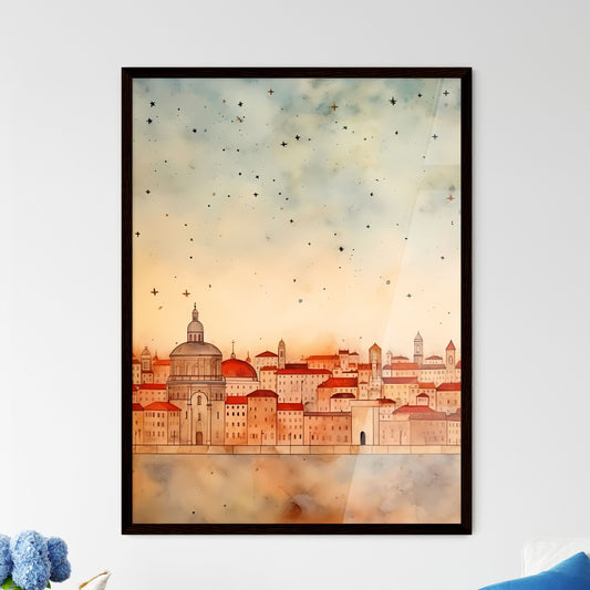 A Poster of minimal christmas background - A City With Many Buildings Framed Art
