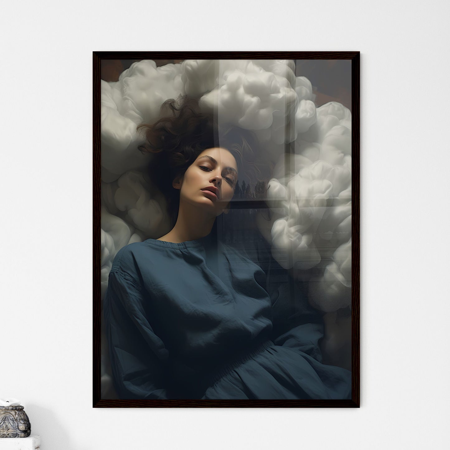A Poster of cloudy sky portraits - A Woman L - Framed Art Print