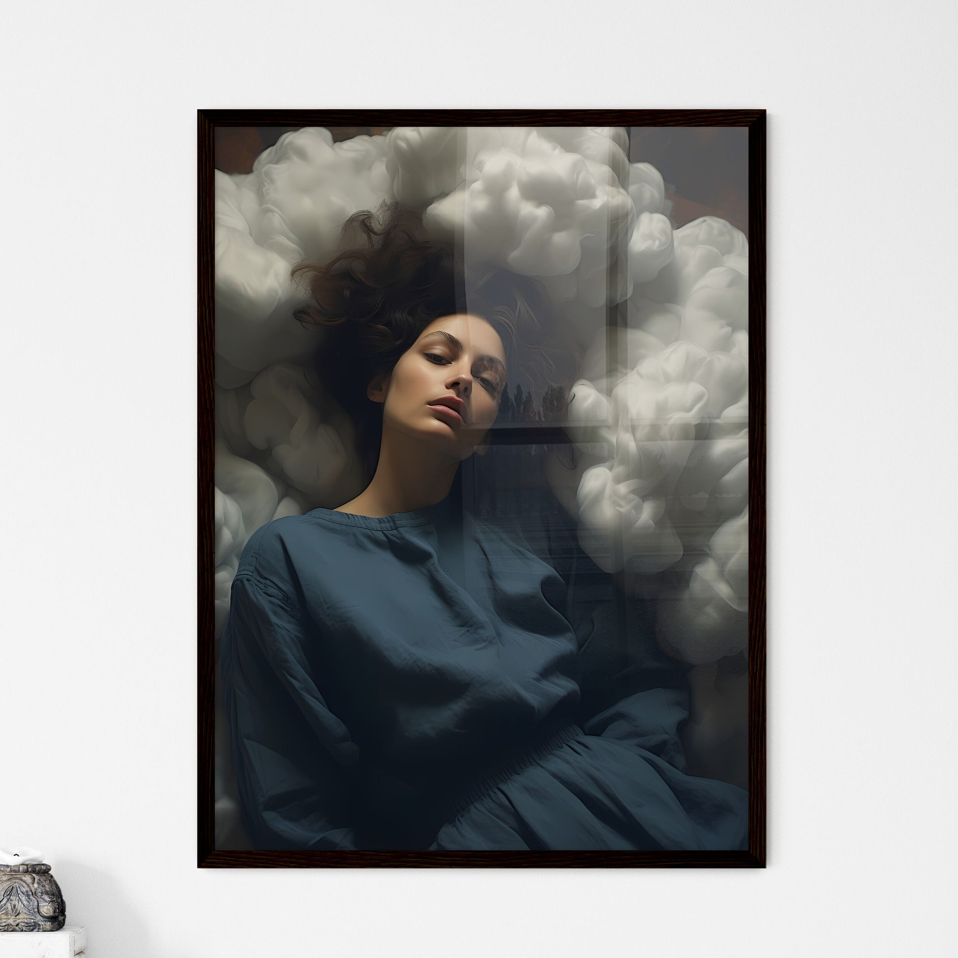 A Poster of cloudy sky portraits - A Woman L - Framed Art Print