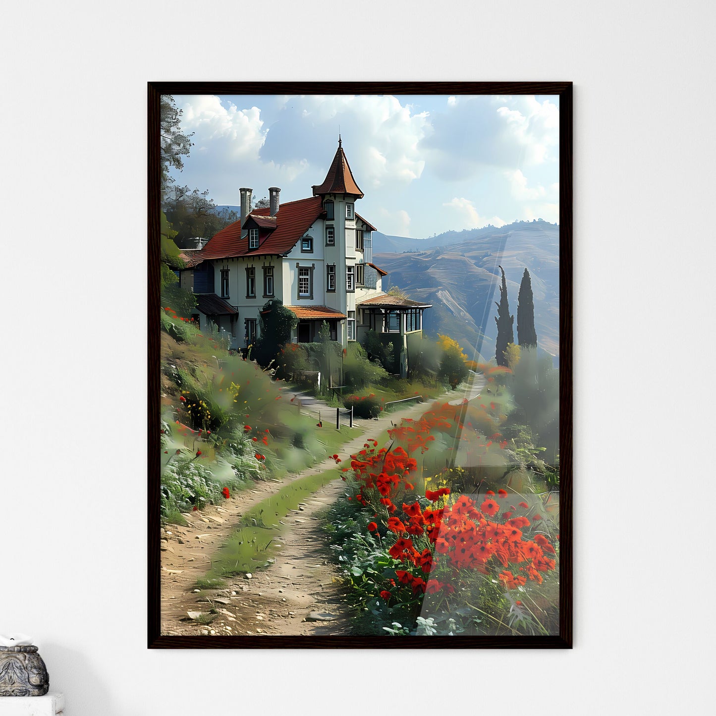 A Poster of Languedoc France - A House On A Hill With Flowers Default Title