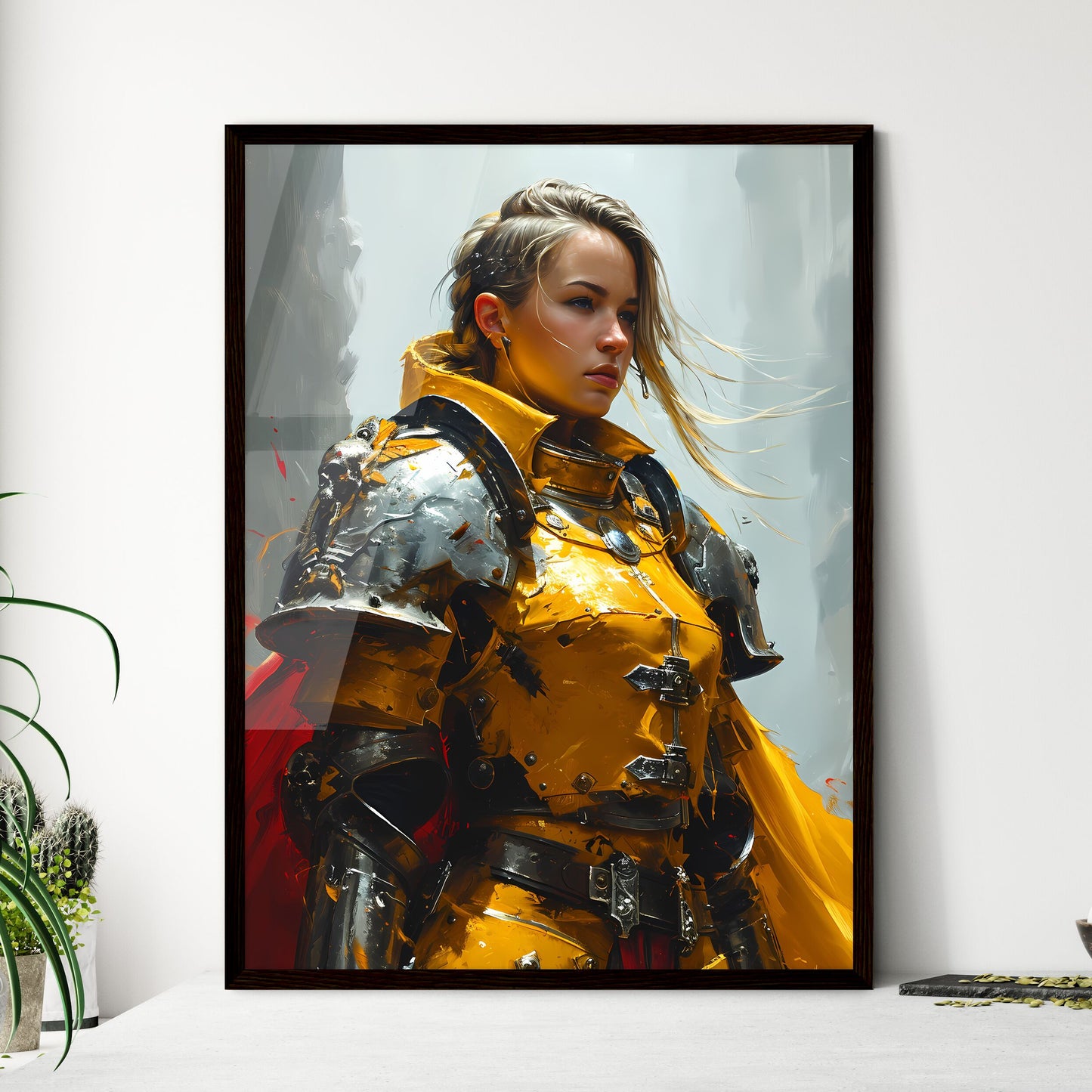 A Poster of gouache painting of a blonde - A - Framed Art Print