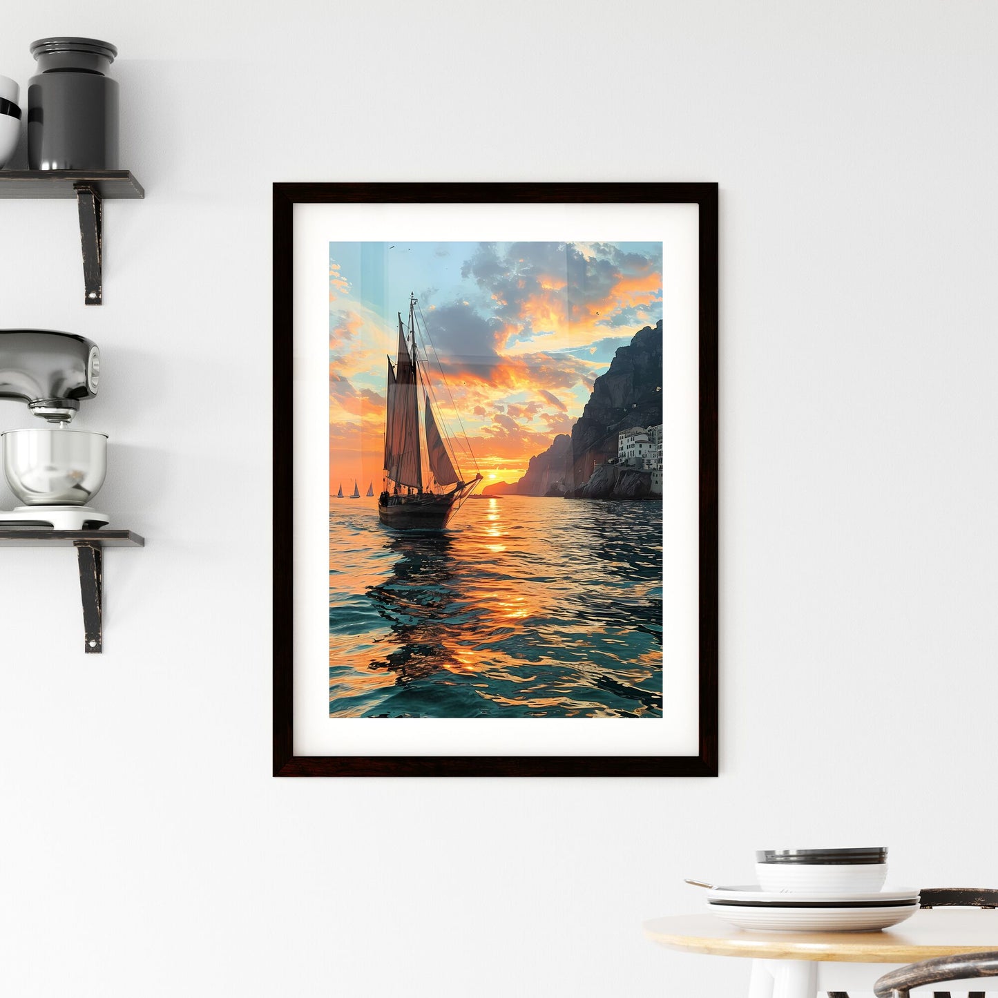 A Poster of fire - A Sailboat On The Water With A Sunset In The Background Default Title